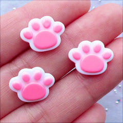 Paw Cabochons | Decoden Cabochon Supplies | Kawaii Animal Phone Case Decoration | Cute Resin Flatback | Hair Bow Centers | Pet Embellishments | Card Making (3 pcs / 15mm x 11mm / Pink)