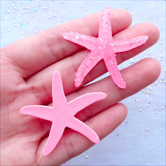 Kawaii Starfish Cabochons with Confetti | Resin Sea Star Cabochon | Decoden Phone Case Supplies | Pastel Kei Jewellery Making | Scrapbooking | Beach Embellishments (2 pcs / Light Pink / 40mm x 40mm / Flat Back)