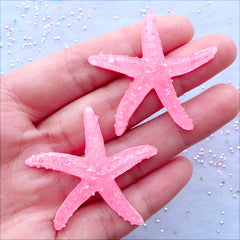 Kawaii Starfish Cabochons with Confetti | Resin Sea Star Cabochon | Decoden Phone Case Supplies | Pastel Kei Jewellery Making | Scrapbooking | Beach Embellishments (2 pcs / Light Pink / 40mm x 40mm / Flat Back)