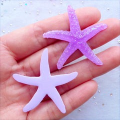 Sea Star Cabochons with Holographic Mica Flakes | Resin Starfish Cabochon | Kawaii Decoden Cabochons | Hair Bow Centers | Beach Party Supplies | Home Decoration (2 pcs / Purple / 40mm x 40mm / Flat Back)