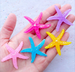 Decoden Cabochons | Starfish Cabochon with Glittery Mica Flakes | Sea Star Cabochons with Confetti Sprinkles | Kawaii Phone Case | Mermaid Party Decor | Table Scatter (5 pcs / Assorted Colorful Mix / 40mm x 40mm / Flat Back)