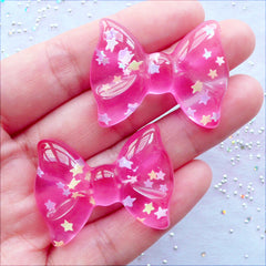 DEFECT Transparent Bow Cabochons with Pastel Bubblegum Beads and Rhine, MiniatureSweet, Kawaii Resin Crafts, Decoden Cabochons Supplies