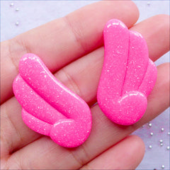 CLEARANCE Glittery Angel Wing Cabochons | Kawaii Jewelry Making | Decoden Pieces | Resin Angel Wings | Magical Girl Phone Case | Whimsical Embellishments (2 pcs / Dark Pink / 17mm x 31mm / Flat Back)