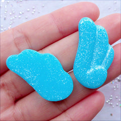 CLEARANCE Glitter Angel Wings Cabochons | Shimmer Angel Wing Cabochon | Resin Flatback | Pastel Kei Decoden Pieces | Kawaii Jewellery Making | Fairy Kei Phone Case (2 pcs / Blue / 17mm x 31mm / Flat Back)