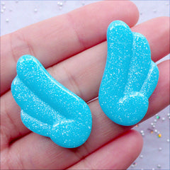 CLEARANCE Glitter Angel Wings Cabochons | Shimmer Angel Wing Cabochon | Resin Flatback | Pastel Kei Decoden Pieces | Kawaii Jewellery Making | Fairy Kei Phone Case (2 pcs / Blue / 17mm x 31mm / Flat Back)
