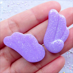 CLEARANCE Shimmer Angel Wing Cabochons with Glitter | Angel Wings Flatback | Resin Decoden Cabochon | Pastel Fairy Kei Jewelry Making | Kawaii Magical Girl Decor | Phone Decoration (2 pcs / Purple / 17mm x 31mm / Flat Back)
