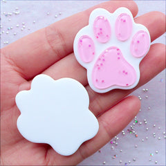 Glittery Paw Cabochons | Big Paw Resin Cabochon with Glitter Confetti | Kawaii Decoden Pieces | Animal Embellishments | Pet Jewellery Making | Scrapbook Supplies (2 pcs / Light Purple / 34mm x 37mm / Flat Back)