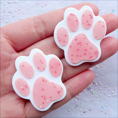 Large Paw Cabochons | Resin Paw Flatback with Glitter | Kawaii Phone Case | Decoden Cabochon Supplies | Animal Jewellery DIY | Pet Embellishments | Card Making (2 pcs / Coral Pink / 34mm x 37mm / Flat Back)