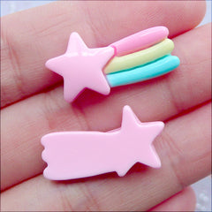 Kawaii Shooting Star Cabochons | Pastel Kei Cabochon | Resin Decoden Pieces | Phone Case Deco | Hair Bow Centers | Scrapbooking Supplies (2 pcs / Pink / 13mm x 23mm / Flat Back)