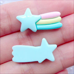 CLEARANCE Resin Shooting Star Cabochons | Falling Star Cabochon | Kawaii Decoden Supplies | Pastel Kei Phone Case | Hairbow Centers | Galaxy Embellishments (2 pcs / Blue / 13mm x 23mm / Flat Back)