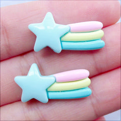 CLEARANCE Resin Shooting Star Cabochons | Falling Star Cabochon | Kawaii Decoden Supplies | Pastel Kei Phone Case | Hairbow Centers | Galaxy Embellishments (2 pcs / Blue / 13mm x 23mm / Flat Back)