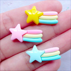 Shooting Star Cabochons | Kawaii Falling Star Flatback | Decoden Cabochon | Pastel Kei Decoration | Cute Resin Pieces | Cell Phone Case Deco (3 pcs / Assorted Mix / 13mm x 23mm / Flat Back)