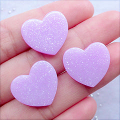 Pastel Heart Cabochons with Shimmer Glitter | Glittery Resin Cabochon | Kawaii Heart Flatback | Fairykei Decoden Pieces | Hairbow Centers | Pastel Kei Jewelry Making | Card Making (3pcs / Pastel Purple / 19mm x 17mm / Flat Back)