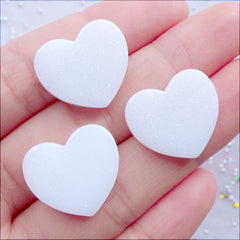 Pastel Kei Heart Cabochons with Glitter | Shimmer Resin Cabochon | Kawaii Glittery Cabochon | Decoden Heart Flatback | Fairy Kei Phone Case Deco | Scrapbooking Supplies (3pcs / White / 19mm x 17mm / Flat Back)