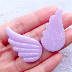 Pegasus Wings Cabochon with Glitter | Glittery Unicorn Wing Cabochons | Pastel Fairy Kei Jewelry Making | Fairytale Scrapbook | Kawaii Decoden Crafts | Phone Case Decoration Pieces | Resin Embellishments (2pcs / Pastel Purple / 22mm x 38mm / Flat Back)