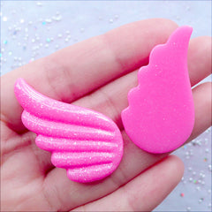 CLEARANCE Kawaii Pegasus Wings Cabochons | Resin Unicorn Wing Cabochon with Glitter | Glittery Decoden Pieces | Fairy Kei Jewellery DIY | Magical Girl Cell Phone Deco | Whimsical Scrapbooking (2pcs / Dark Pink / 22mm x 38mm / Flat Back)