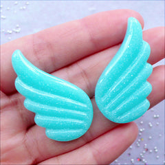 Magical Unicorn Wing Cabochons | Resin Pegasus Wings Cabochon with Shimmer Glitter | Kawaii Cabochons | Glittery Phone Case Deco | Whimsical Decoden Supplies | Fairy Kei Crafts (2pcs / Aqua Cyan / 22mm x 38mm / Flat Back)