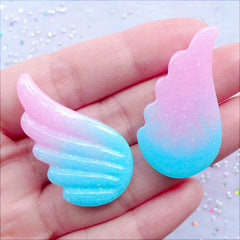 Magical Pegasus Wing Cabochons in Pastel Galaxy Gradient | Shimmer Unicorn Wings Cabochon with Glitter | Glittery Resin Cabochon | Kawaii Phone Case | Fairykei Decoden Pieces | Pastel Kei Jewelry Making (2pcs / Blue Purple Pink / 22mm x 38mm / Flat Back)