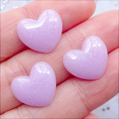 Pastel Heart Cabochons with Glitter | Fairy Kei Decoden Phone Case | Glittery Resin Cabochon | Kawaii Heart Flatback | Card Making (3pcs / Purple / 15mm x 13mm / Flat Back)
