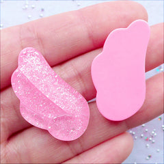 Shimmer Angel Wing Cabochons with Glitter | Pastel Angel Wings Resin Cabochon | Kawaii Phone Case | Glittery Decoden Pieces | Magical Girl Jewellery Making (2 pcs / Pink / 18mm x 32mm / Flat Back)