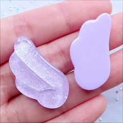 Kawaii Angel Wing Cabochons with Glitter | Glittery Angel Wings | Shimmer Decoden Cabochon | Kawaii Crafts | Resin Pieces | Fairy Kei Jewelry Making | Phone Decoration (2 pcs / Light Purple / 18mm x 32mm / Flat Back)