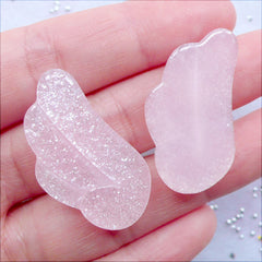 Pastel Kei Angel Wing Cabochons | Glitter Shimmer Angel Wings | Decoden Phone Case | Glittery Resin Flatback | Kawaii Jewelry DIY | Hair Bow Centers (2 pcs / Light Pink / 18mm x 32mm / Flat Back)