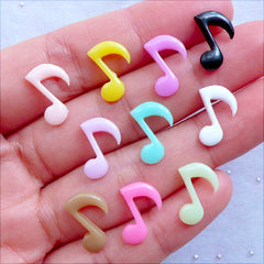 Quaver Cabochons | Eighth Note Resin Cabochon | Musical Note Flatback | Music Embellishments | Kawaii Decoden Pieces | Scrapbook Supplies (10 pcs / Assorted Colorful Mix / 11mm x 13mm / Flat Back)