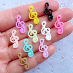 Treble Clef Cabochons | G Clef Cabochon | Musical Note Embellishment | Resin Musical Symbol Flatback | Kawaii Craft | Decoden Supplies | Music Scrapbooking (10 pcs / Assorted Colorful Mix / 8mm x 17mm / Flat Back)