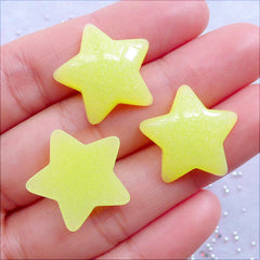 Glitter Star Cabochons | Puffy Star Resin Flatback | Glittery Cabochon | Decoden Pieces | Kawaii Phone Case Deco | Hair Bow Centers | Mahou Kei Jewelry Making (3pcs / Yellow / 20mm x 20mm / Flat Back)