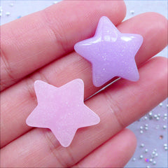 Pastel Glitter Star Cabochons | Resin Puffy Star Flatback | Glittery Resin Pieces | Shimmer Decoden Cabochon | Kawaii Mahou Kei Jewelry Making | Pastel Magical Girl Crafts (5pcs / Assorted Pastel Colors / 20mm x 20mm / Flat Back)