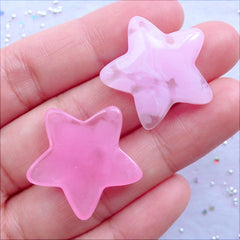 Kawaii Star Cabochons with Marbled Effect | Dreamy Star Flatback | Kawaii Phone Case | Resin Cabochons | Decoden Supplies | Hairbow Centers | Planner Paper Clips Making (6pcs / Assorted Colors / 25mm x 24mm / Flat Back)