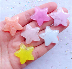 Kawaii Star Cabochons with Marbled Effect | Dreamy Star Flatback | Kawaii Phone Case | Resin Cabochons | Decoden Supplies | Hairbow Centers | Planner Paper Clips Making (6pcs / Assorted Colors / 25mm x 24mm / Flat Back)