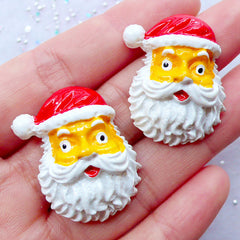 Santa Claus Cabochons | Christmas Decoden Cabochon | Kawaii Christmas Phone Case | Holiday Embellishments | Christmas Scrapbooking Supplies | Xmas Card Making | Party Decoration (2 pcs / 25mm x 31mm / Flat Back)