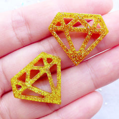 Glitter Diamond Cabochons | Glittery Decoden Cabochon | Kawaii Supplies | Phone Case Deco | Wedding Decoration | Card Embellishments | Table Scatter (3pcs / Gold / 24mm x 20mm / Flat Back)