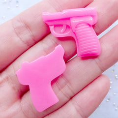 Pistol Cabochon | Handgun Cabochons | Hand Gun Flatback | Resin Weapon Cabochons | Firearm Embellishments | Kitsch Deco Den Cabochons | Decoden Pieces | Kawaii Cell Phone Deco Supplies (2pcs / Dark Pink / 24mm x 21mm / Flat Back)