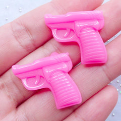 Pistol Cabochon | Handgun Cabochons | Hand Gun Flatback | Resin Weapon Cabochons | Firearm Embellishments | Kitsch Deco Den Cabochons | Decoden Pieces | Kawaii Cell Phone Deco Supplies (2pcs / Dark Pink / 24mm x 21mm / Flat Back)