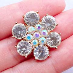 Rhinestone Flower Hair Bow Center | Metal Floral Cabochons | Bling Bling Embellishments | Phone Case Decoden | Wedding Decoration (1 piece / 24mm x 23mm)