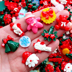Assorted Christmas Cabochons | Christmas Embellishments | Resin Flatback | Christmas Decoden Supplies | Party Decoration | Table Scatter | Scrapbooking | Card Making (5pcs by Random / Flat Back)