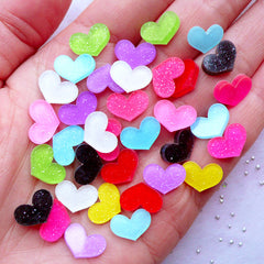 Tiny Mini Heart Cabochons with Glitter | Glittery Laser Cut Acrylic Cabochon | Heart Flatback | Heart Embellishments | Decoden Pieces | Scrapbook Supplies (10pcs by Random / 11mm x 8mm / Flat Back)