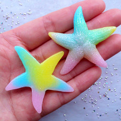 Rainbow Gradient Starfish Cabochon with Glitter | Sea Creature Cabochons | Marine Life Deco | Mermaid Party Decor | Kawaii Decoden (2pcs / 46mm x 44mm)