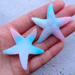 Galaxy Gradient Starfish Cabochon | Glittery Resin Cabochon | Beach Embellishments | Kawaii Mermaid Decoden | Marine Life Decoration (2pcs / 46mm x 44mm)