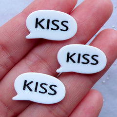 CLEARANCE Kiss Cabochon | Speech Bubble Cabochons | Message Cabochon | Scrapbook Embellishments | Card Decoration | Resin Decoden Pieces (3pcs / White / 20mm x 12mm)