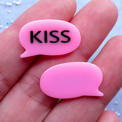 Resin Speech Bubble Cabochons | Kiss Word Cabochon | Message Embellishments | Kawaii Decoden | Scrapbooking Supplies | Card Making (3pcs / Pink / 20mm x 12mm)