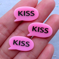 Resin Speech Bubble Cabochons | Kiss Word Cabochon | Message Embellishments | Kawaii Decoden | Scrapbooking Supplies | Card Making (3pcs / Pink / 20mm x 12mm)