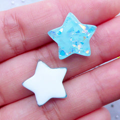 Glitter Star Cabochons with Confetti Flakes | Magical Girl Cabochons | Decoden Cabochon | Kawaii Craft Supplies (3pcs / Blue / 17mm x 16mm)