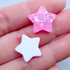Kawaii Resin Star Cabochons with Glittery Mica Flakes | Pastel Kei Cabochons | Decoden Crafts | Mahou Kei Jewelry (3pcs / Pink / 17mm x 16mm)