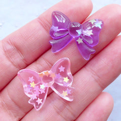 Confetti Ribbon Cabochons | Translucent Bow Cabochon | Resin Cabochon | Kawaii Jewelry Making | Phone Case Decoden Supplies (7pcs / Assorted Mix / 22mm x 17mm)