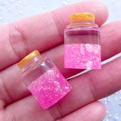 Miniature Wishing Jar with Glitter | Glittery Wish Jar Cabochon | Fairy Bottle | Kawaii Jewelry Making | Resin Decoden Pieces (2pcs / Pink / 3D / 14mm x 21mm)