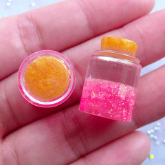 Dollhouse Fairy Bottle with Magic Dust | Glittery Tear Bottle Cabochon | Glitter Wishing Jar in 1:6 Scale | Kawaii Whimsical Jewelry (2pcs / Dark Pink / 3D / 14mm x 21mm)