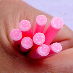 Happy Face Polymer Clay Cane | Smiley Fimo Canes | Kawaii Nail Art Embellishments (Light Pink)